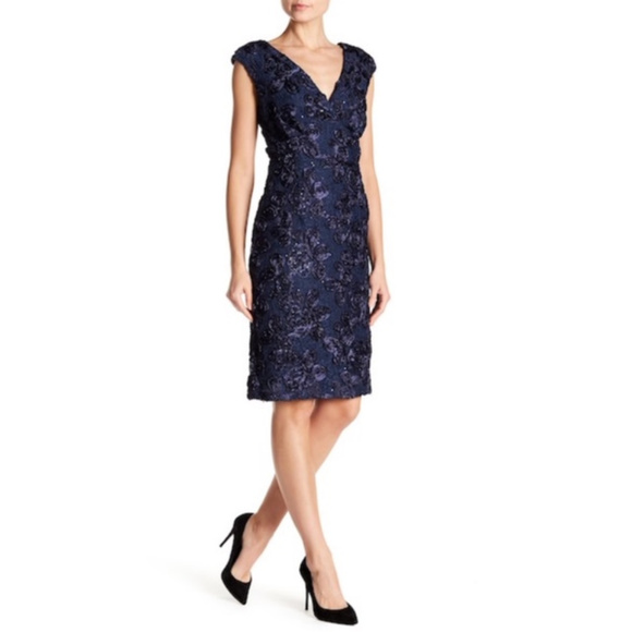 SOLD Marina Floral Applique Cap Sleeve Dress Navy - Picture 8 of 8